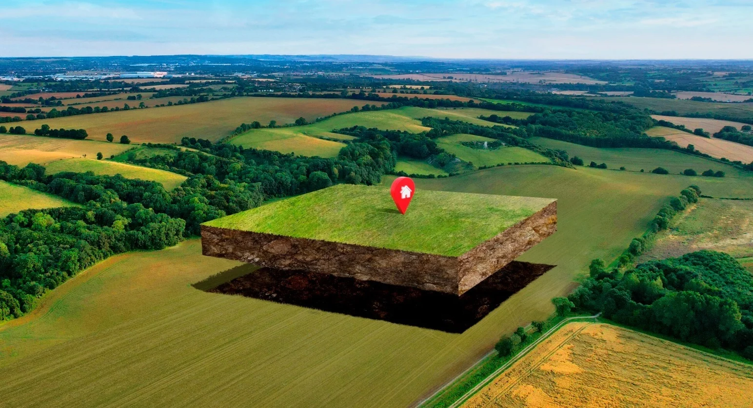 Vista aérea conceptual de un terreno de gran escala